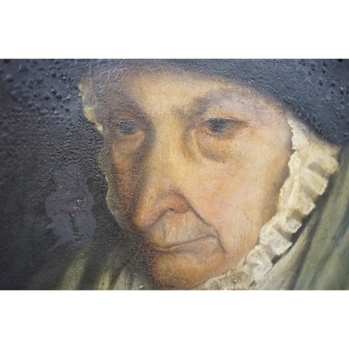 528 - 19th century Oil Painting Head and Shoulders Portrait of an Old Woman with a basket of shells and a ... 