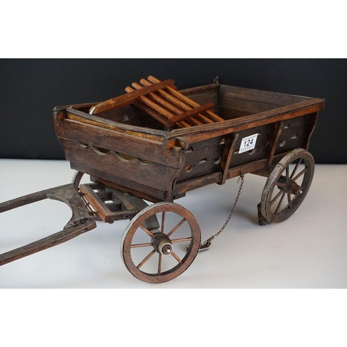 132 - Vintage wooden scratch built model hay cart, approx 19cm high