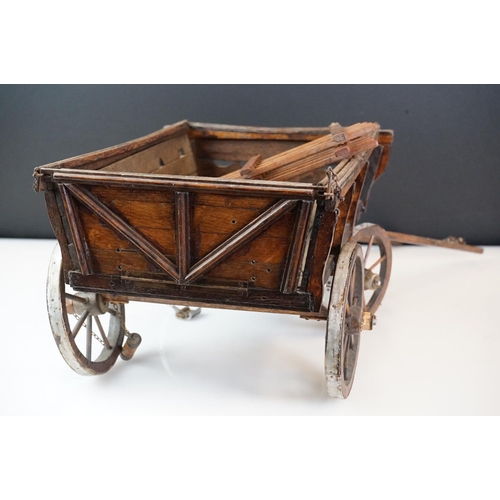 132 - Vintage wooden scratch built model hay cart, approx 19cm high