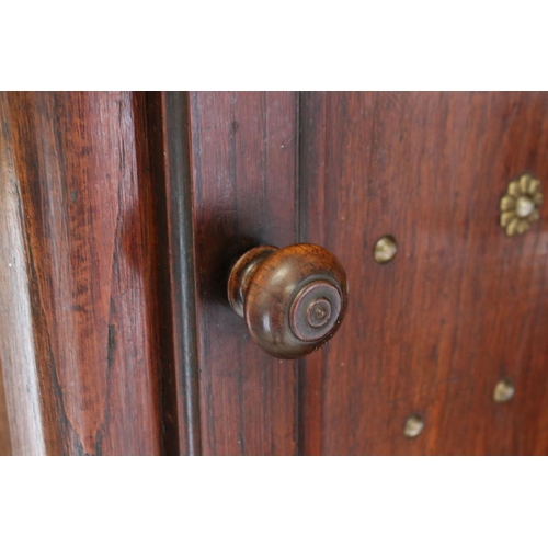 567 - 19th century French Oak Longcase Clock, eight day, the brass repousse arched face with a white dial ... 