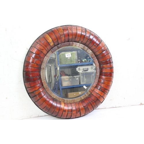 573 - Contemporary Circular Wall Mirror with bamboo frame, 69cm diameter