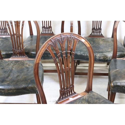 587 - Set of Seven 19th century Mahogany Dining Chairs in the Hepplewhite manner, with brass studded green... 