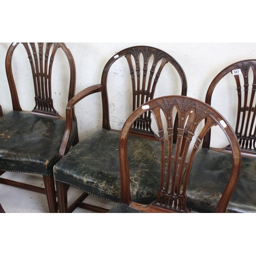 587 - Set of Seven 19th century Mahogany Dining Chairs in the Hepplewhite manner, with brass studded green... 