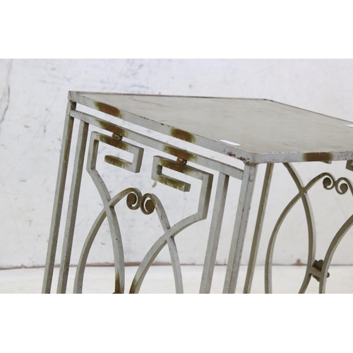 591 - Mid century Wrought Iron Table with glass top, 43cm long x 50cm high