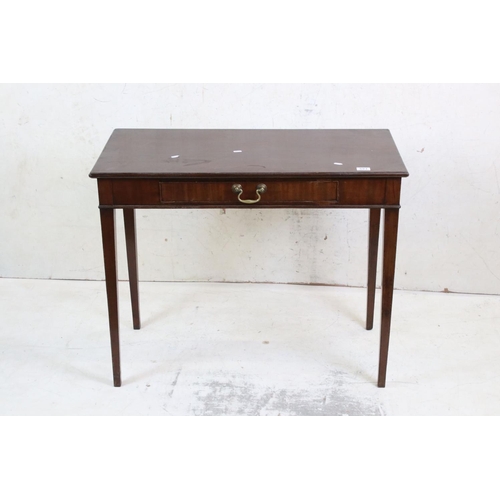 593 - George III Mahogany Side Table with small drawer and raised on square legs, 90cm wide x 73cm high