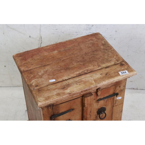 594 - Hardwood Small Cabinet with iron fittings, 45cm wide x 56cm high