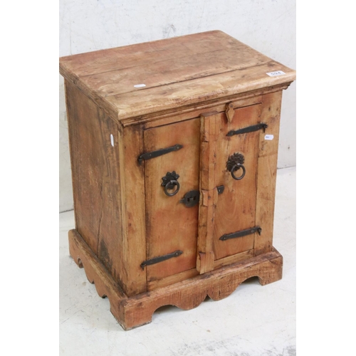 594 - Hardwood Small Cabinet with iron fittings, 45cm wide x 56cm high