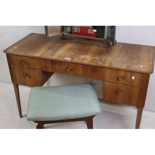 596 - Gordon Russell of Broadway, Mid century Walnut Dressing Table with triptych mirror, 122cm long x 132... 