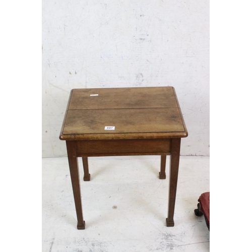 597 - Oak Occasional Table and Mahogany Foot Stool