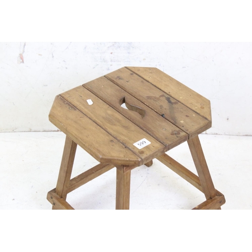 599 - Fruitwood Hexagonal Stool, 41cm high