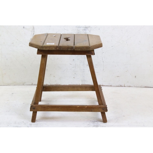 599 - Fruitwood Hexagonal Stool, 41cm high