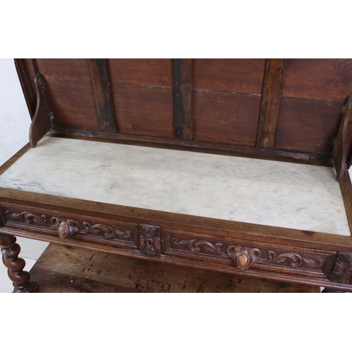 601 - Victorian Oak Three Two Tier Buffet, with two heavily carved drawers and barley twist supports, 115c... 