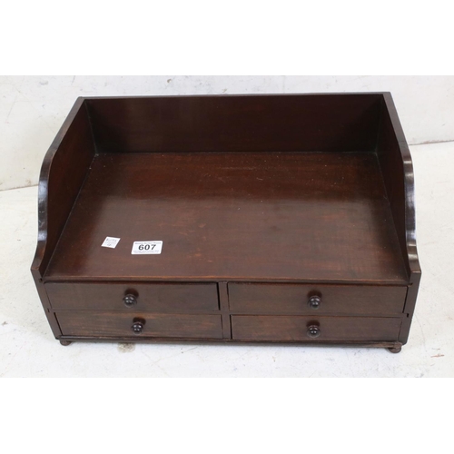 607 - Mahogany Table Top Book Trough with four drawers beneath, 47cm wide x 23cm high