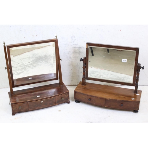 612 - Two 19th century Mahogany Dressing Swing Mirrors, each raised on bow front bases with drawers, talle... 