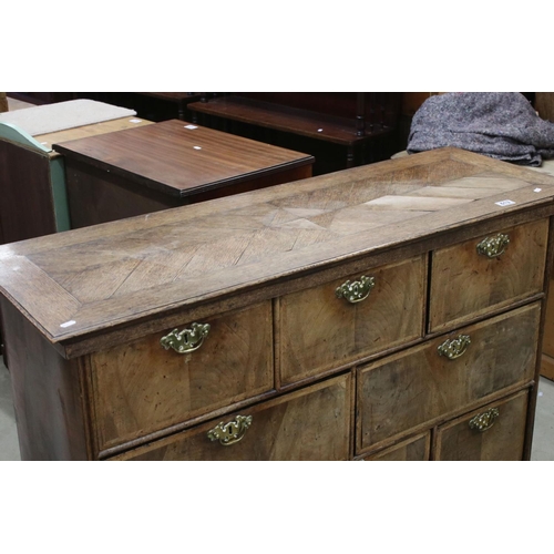 613 - 18th century Walnut and Oak Chest, with an arrangement of Nine Drawers, raised on bracket feet, 125c... 