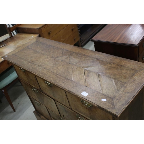 613 - 18th century Walnut and Oak Chest, with an arrangement of Nine Drawers, raised on bracket feet, 125c... 