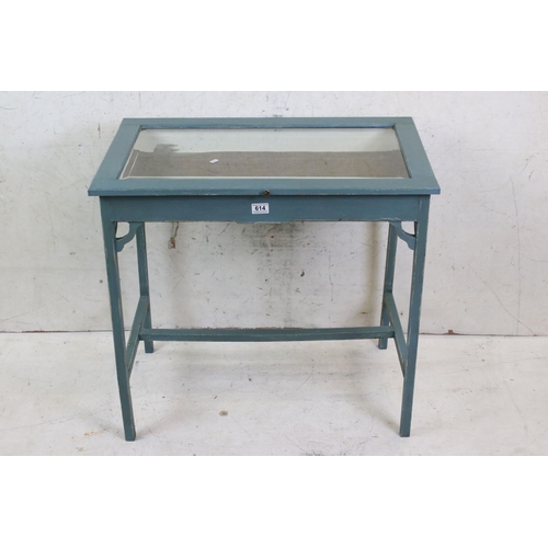 614 - Painted Bijouterie Table with bevelled glass top, 78cm long x 72cm high