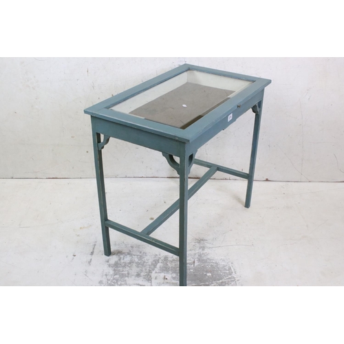 614 - Painted Bijouterie Table with bevelled glass top, 78cm long x 72cm high