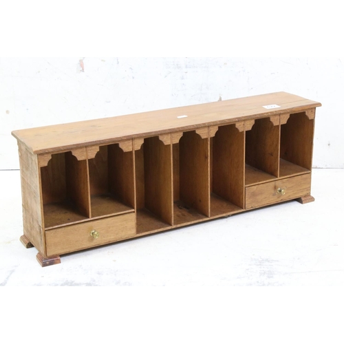 622 - Golden Oak Table Top Pigeon Holes with two drawers, 73cm long