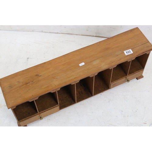 622 - Golden Oak Table Top Pigeon Holes with two drawers, 73cm long