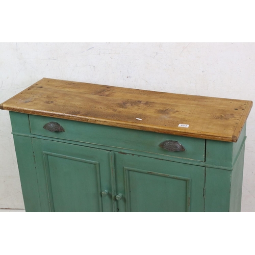 623 - 19th century Pine Dresser Base with drawer above two doors, raised on a plinth base, 103.5cm long x ... 