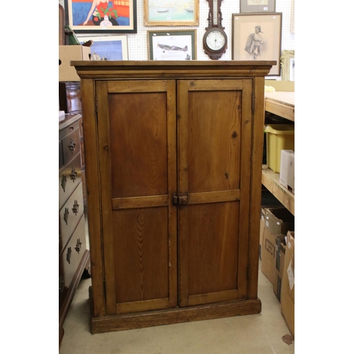 624 - Late Victorian Pine Two Door Store Cupboard, 86cm wide x 119cm high x 37cm deep