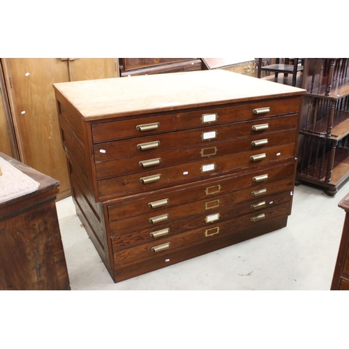 629 - Mid century Pine Plan / Map Chest, the six drawers divided into two sections, each drawer with metal... 