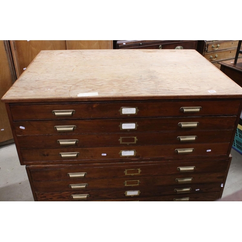 629 - Mid century Pine Plan / Map Chest, the six drawers divided into two sections, each drawer with metal... 