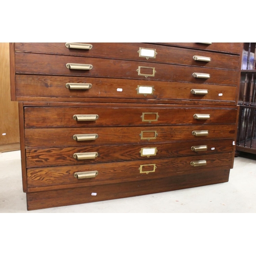 629 - Mid century Pine Plan / Map Chest, the six drawers divided into two sections, each drawer with metal... 