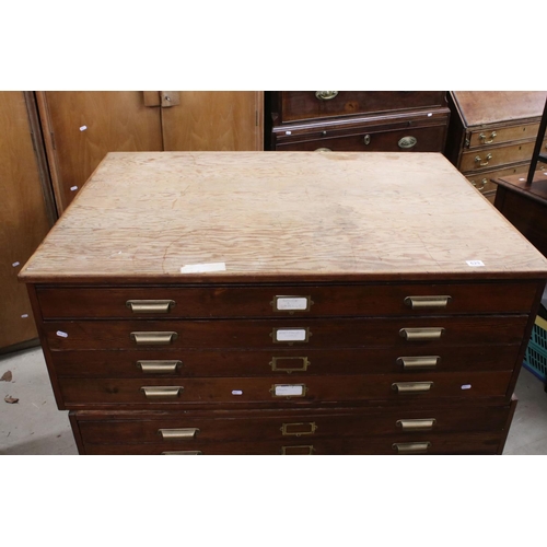 629 - Mid century Pine Plan / Map Chest, the six drawers divided into two sections, each drawer with metal... 