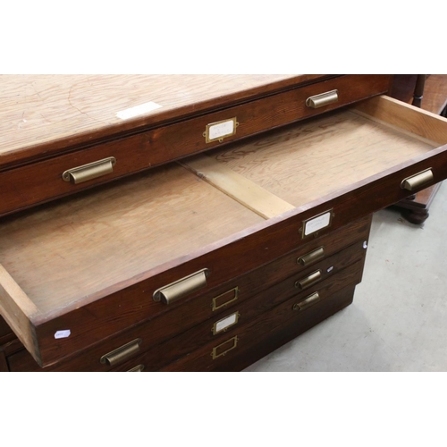 629 - Mid century Pine Plan / Map Chest, the six drawers divided into two sections, each drawer with metal... 