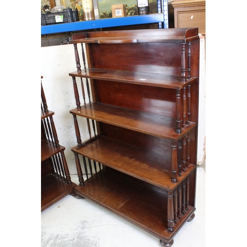 630 - Pair of 19th century Mahogany Waterfall Bookcases, each comprising five shelves with turned slender ... 