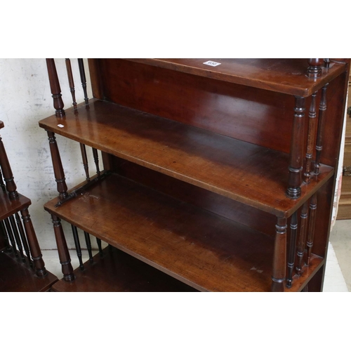 630 - Pair of 19th century Mahogany Waterfall Bookcases, each comprising five shelves with turned slender ... 