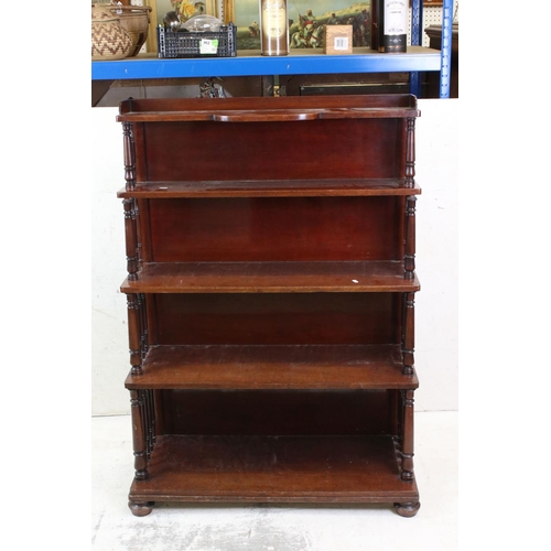 630 - Pair of 19th century Mahogany Waterfall Bookcases, each comprising five shelves with turned slender ... 