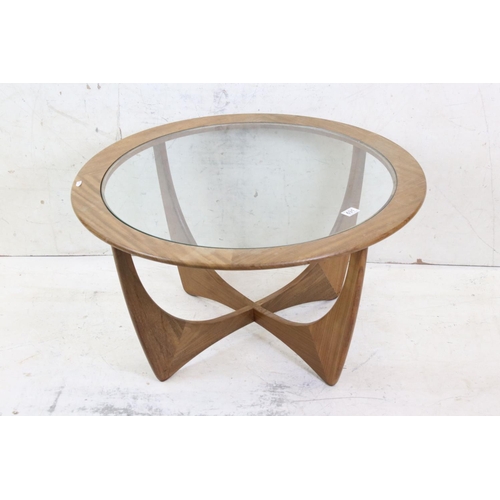 631 - Mid century Retro G-Plan ' Astro ' Teak and Glass Circular Coffee Table, 84cm diameter x 45cm high