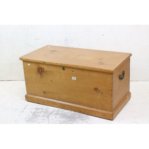 633 - Victorian Pine Blanket Box with iron handles, 98cm long x 49cm high