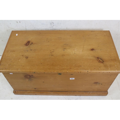 633 - Victorian Pine Blanket Box with iron handles, 98cm long x 49cm high