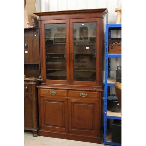 640 - 19th century Mahogany Bookcase, the upper section with two glazed doors opening to three adjustable ... 