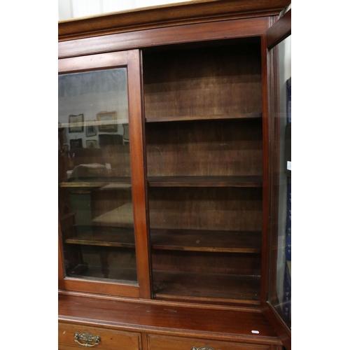 640 - 19th century Mahogany Bookcase, the upper section with two glazed doors opening to three adjustable ... 