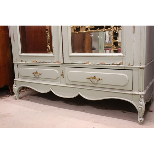 646 - French Painted Oak Armoire, the domed top over two bevelled edge mirrored doors opening to shelves, ... 