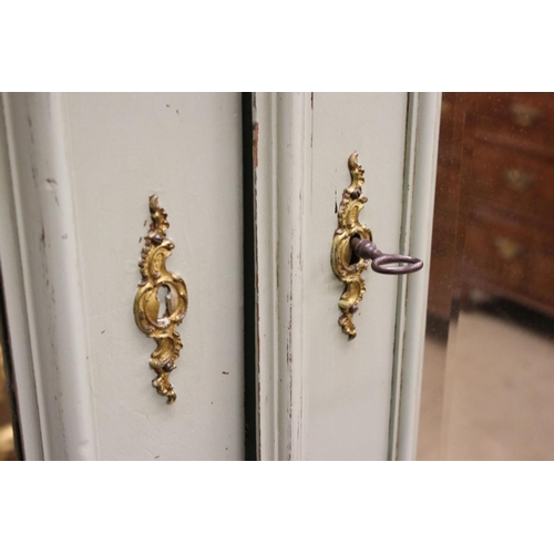 646 - French Painted Oak Armoire, the domed top over two bevelled edge mirrored doors opening to shelves, ... 