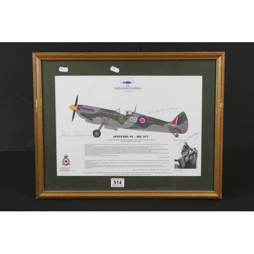 514 - A framed and glazed Douglas Bader Foundation Spitfire print signed with various signatures to includ... 