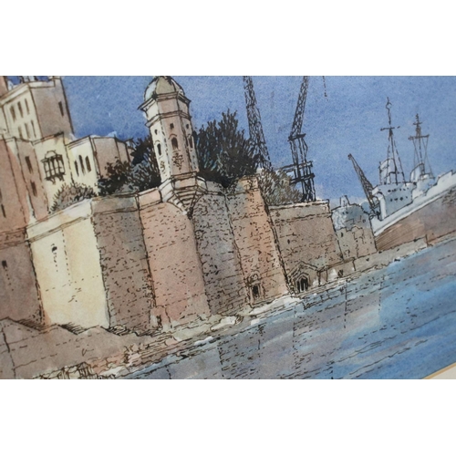 516 - Leslie Grant watercolour of Fort Saint Michael in Senglea, Malta, unsigned, label to reverse, framed... 