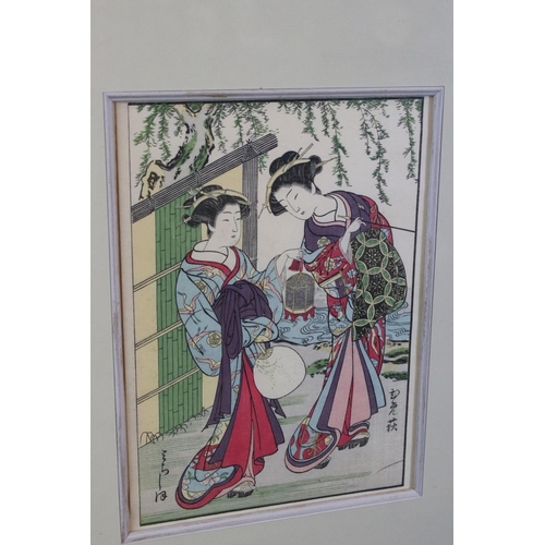 520 - Shunsho Shigemasa attributed, Japanese Woodblock Portrait of Two Geishas in a garden setting