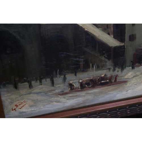 521 - Continental Oil Painting on Board of a Court Yard with inscription on back and dated 1932