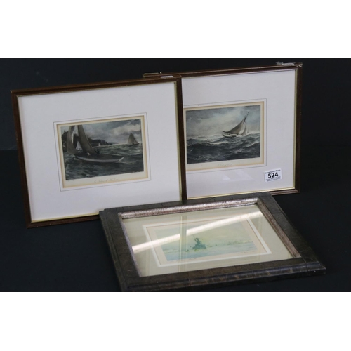 524 - Charles Napier Henry (1841-1917), a pair of marine engravings (hand coloured), Falmouth harbour and ... 