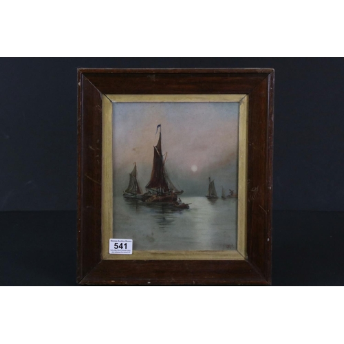 541 - Oil on board, marine view fishing boats by moonlight skies, signed and dated