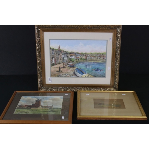 548 - Three framed and glazed watercolours to include a Reginald Ernest Jordan (1904-1983) watercolour of ... 