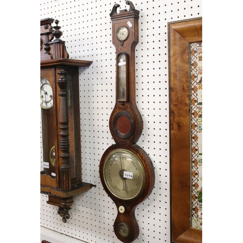 554A - Early 20th Century J. Gadola, Taunton mahogany wheel barometer with swan neck top, thermometer, butl... 