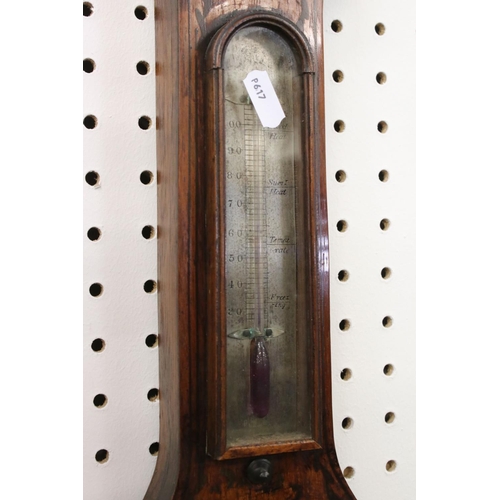 554A - Early 20th Century J. Gadola, Taunton mahogany wheel barometer with swan neck top, thermometer, butl... 